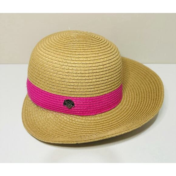 Banana Boat Woven Paper Straw By Pink Sun Hat Wide Brim Beach Pool Vacation - Picture 2 of 6